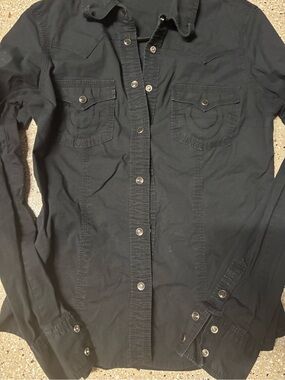 True Religion Black Snap-Front Women's Button-Down Shirt